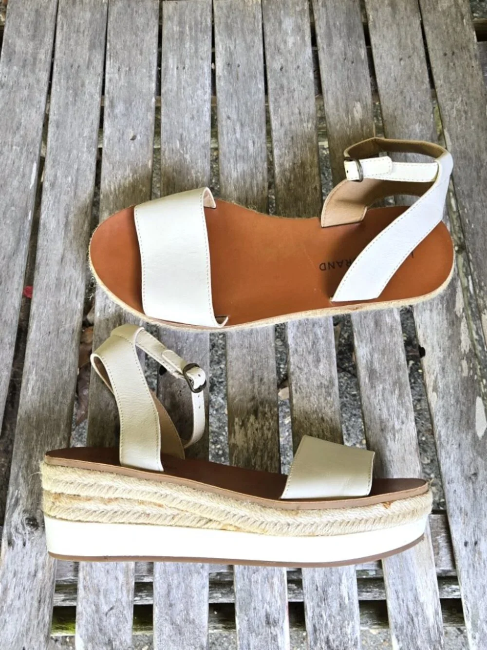 New LUCKY BRAND Jeneka Ivory Leather Espadrille Sandals Shoes 8